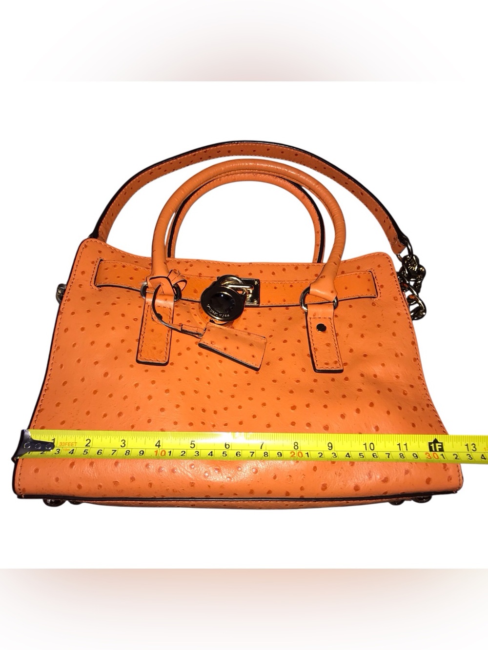 Michael Kors Orange Ostrich-Embossed Satchel Bag - Picture 10 of 13